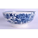 A SMALLER 18TH CENTURY WORCESTER BLUE AND WHITE BOWL printed with a fenced garden. 15 cm diameter.