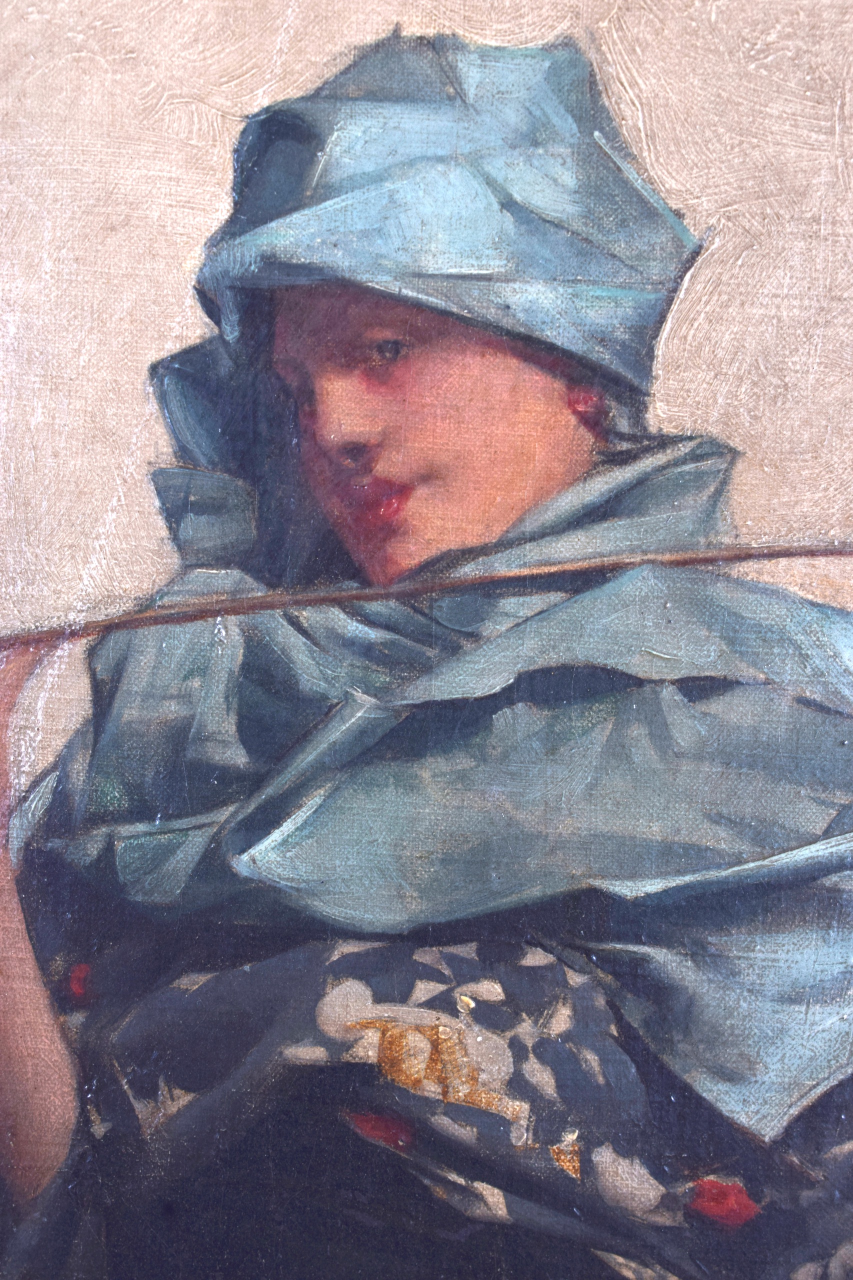 EDMOND-CHARLES DAUX (1855-1937), framed oil on canvas, signed, a female with a pole and budgerigars. - Bild 2 aus 4