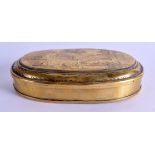 AN 18TH CENTURY DUTCH OVAL SNUFF BOX AND COVER engraved with a crucifixion scene. 13.5 cm x 8 cm.