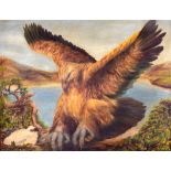 T DIXON (British), unframed oil on canvas, unsigned, mythical beast or Griffin in its nest beside
