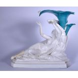 AN EARLY 20TH CENTURY ROYAL CROWN DERBY PORCELAIN FIGURAL SPILL VASE, formed as a recumbent female