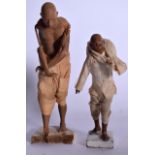 INDIAN SCHOOL, two terracotta figures, one carrying a sack together with another similar. Largest