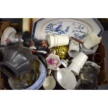 A MIXED GROUP OF ITEMS, including blue and white pottery platter, tea pot etc. (qty)