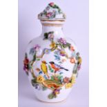 A GOOD 18TH/19TH CENTURY GERMAN PORCELAIN ENCRUSTED VASE AND COVER together with a matching