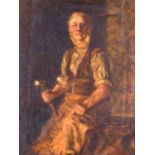 SCOTTISH SCHOOL (19th/20th century), framed oil on canvas, "The Blacksmith", a male holding his tool