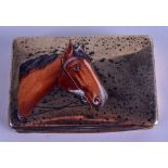 A 1920S CONTINENTAL SILVER AND ENAMEL SNUFF BOX painted with a horse. 7.5 cm x 5.25 cm.