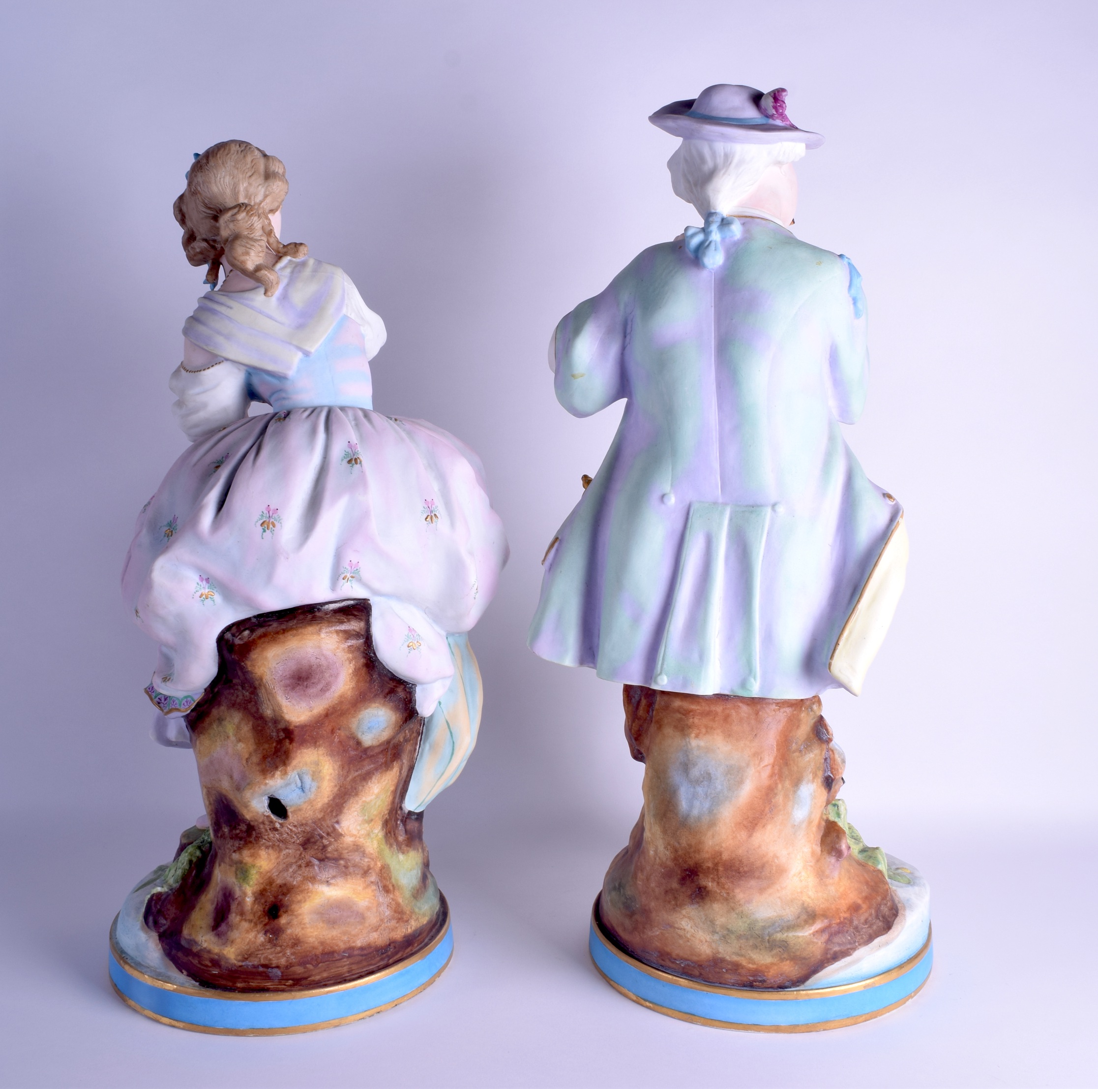 A LARGE PAIR OF 19TH CENTURY FRENCH BISQUE PORCELAIN FIGURES modelled as a male and musician and - Bild 3 aus 6