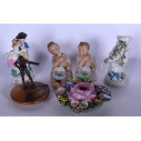 A PAIR OF BISQUE NODDING FIGURES together with a boxing trophy, German inkwell etc. (6)