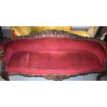 A GOOD 19TH CENTURY CONTINENTAL WOODEN BENCH, with red upholstery. 184 cm wide.