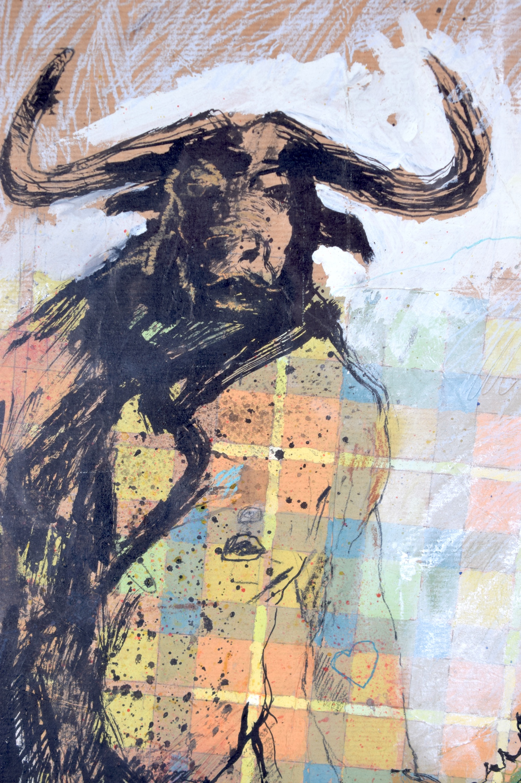 CIRCLE OF KOSTIS GEORGIOU (b. 1956, Greek), framed abstract mixed media on paper, a minotaur holding - Bild 2 aus 4