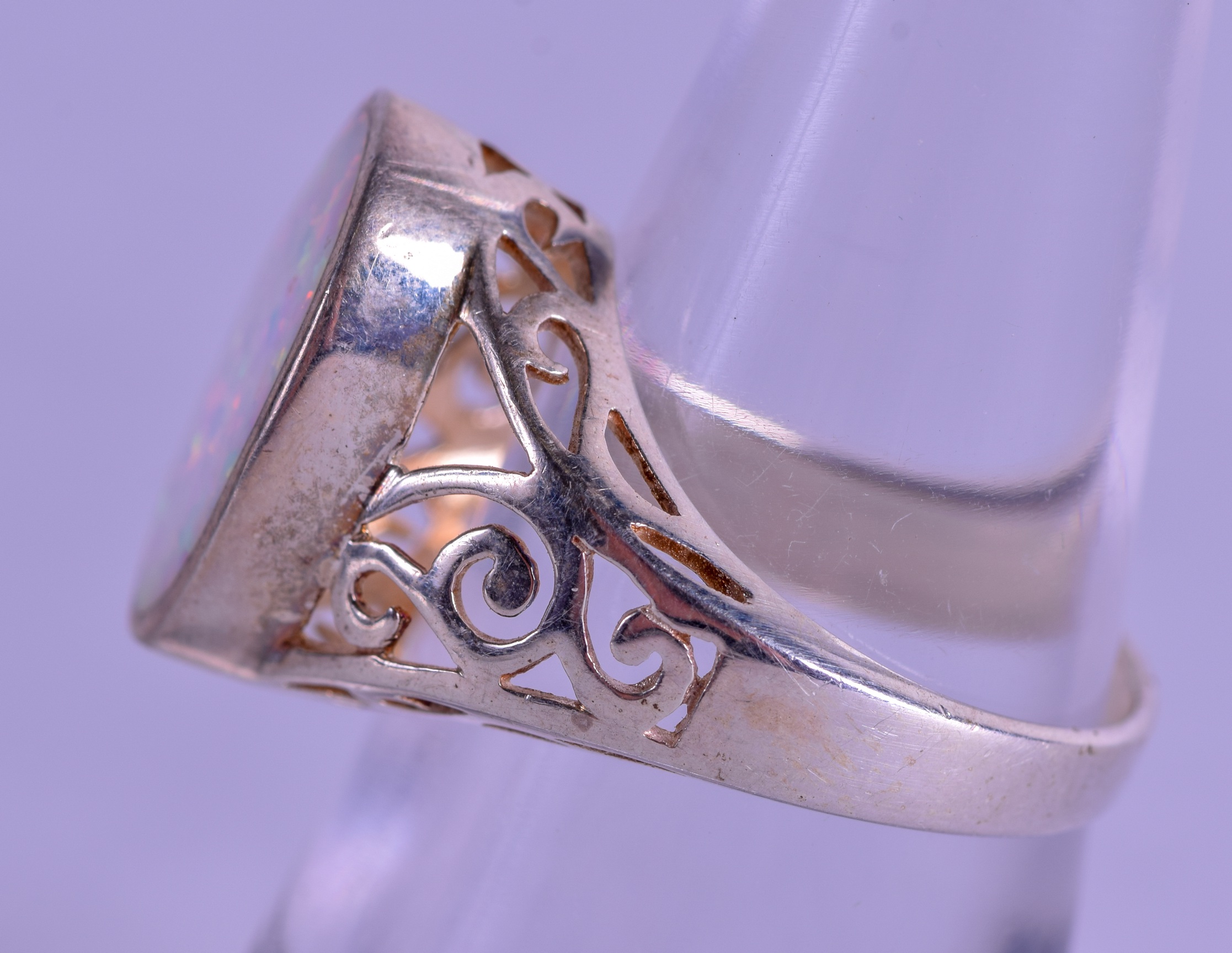 A SILVER AND OPAL RING. Size N/O. - Image 2 of 3