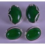 TWO PAIRS OF SILVER AND GREEN STONE EARRINGS. (4)