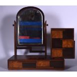 A STYLISH ART DECO MIXED WOODEN DRESSING TABLE VANITY MIRROR, with detachable side drawers. 43 cm