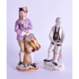 A 19TH CENTURY GERMAN PORCELAIN FIGURE OF A DRUMMER together with a smaller early 19th century