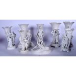 A GROUP OF PARIAN WARE SPILL VASES, mounted with figures in various pursuits, together with a