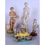 A ROYAL DUX PORCELAIN FIGURE, together with a Parian figure, lemon box etc. (5)