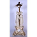 A COPELAND PARIAN FIGURAL LAMP, formed as three females holding hands upon a gilt highlighted