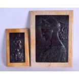 A 19TH CENTURY ITALIAN BRONZE AND MARBLE PORTRAIT PLAQUE together with a small similar plaque