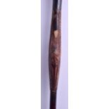 A GOOD 19TH CENTURY AFRICAN TRIBAL DOUBLE ENDED SPEAR with central carved Maori style motifs to