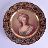 A FINE VIENNA SCALLOPED PORCELAIN JEWELLED CABINET PLATE painted with a pretty female within a