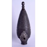 AN UNUSUAL 18TH/19TH CENTURY MIDDLE EASTERN BRONZE AND SILVER PIPE of amphora type shape,