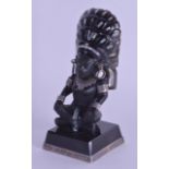 AN UNUSUAL SOUTH AMERICAN SILVER OBSIDIAN AND MOTHER OF PEARL MAYAN GOD modelled upon a square