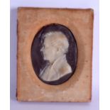 A GOOD MID 19TH CENTURY ENGLISH WAX PORTRAIT MINIATURE within a felt frame. Miniature 17 cm x 13