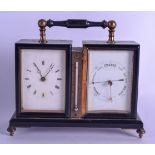 AN EARLY 20TH CENTURY ANEROID DESK BAROMETER AND CLOCK. 18 cm x 16 cm.