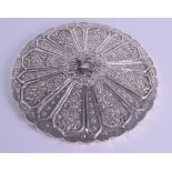 A LARGE 19TH CENTURY MIDDLE EASTERN INDO PERSIAN SILVER MIRROR decorated in relief with floral