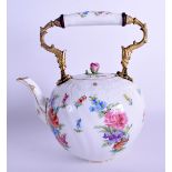 A 19TH CENTURY GERMAN PORCELAIN TEAPOT AND COVER painted with floral sprays. 25 cm high inc handle.