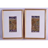 A PAIR OF 19TH CENTURY MIDDLE EASTERN PERSIAN MANUSCRIPTS painted with figures upon elephants within