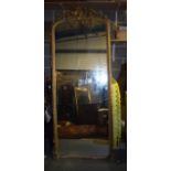 A VERY LARGE 19TH CENTURY FRENCH MIRROR, with shell and hanging foliate decoration. 212 cm x 88 cm.