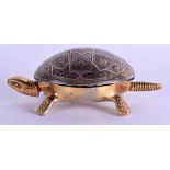 A RARE MIDDLE EASTERN NIELLO SILVERED BRASS TORTOISE TABLE BELL decorated all over with motifs. 15