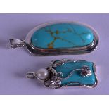 TWO SILVER AND TURQUOISE PENDANTS. (2)