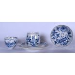 A MEISSEN ONION PATTERN BLUE AND WHITE CUP AND SAUCER, together with a bowl on stand. (3)