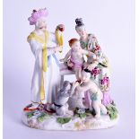 AN 18TH/19TH CENTURY GERMAN PORCELAIN FIGURAL GROUP probably Sitzendorf, modelled as Chinese figures