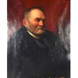 EUROPEAN SCHOOL (19th century), unframed oil on canvas, indistinctly signed, half length portrait of