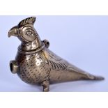 AN 18TH/19TH CENTURY ISLAMIC BRONZE SCENT OR SNUFF BOTTLE, in the form of a bird with engraved