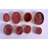 A GROUP OF EIGHT 18TH/19TH CENTURY RED WAX SEALS depicting classical figures. Largest 3 cm x 4.25