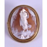 A FINE 18CT VICTORIAN CAMEO GOLD BROOCH carved with madonna and child standing amongst clouds. Cameo