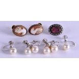 A PAIR OF EDWARDIAN CAMEO EARRINGS together with three other pairs of earrings. (8)