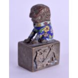 A CHINESE CLOISONNE ENAMEL AND BRONZE BUDDHISTIC SEAL. 6.5 cm x 3.5 cm.