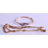 A VINTAGE BANGLE together with an albertina watch chain. 23 grams. (2)