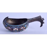 A GOOD 19TH CENTURY RUSSIAN SILVER AND ENAMEL KOVSH decorated all over with foliage. 104 grams. 12