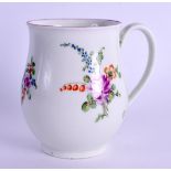 AN 18TH CENTURY WORCESTER POLYCHROME BELL SHAPED MUG painted with flowers. 9.5 cm high.