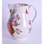 A RARE 18TH CENTURY WORCESTER SPARROW BEAK JUG painted with a vase and top containing flowers in the