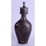 AN EARLY 20TH CENTURY CHINESE PAKTONG PEWTER BOTTLE decorated with figures and calligraphy. 17 cm