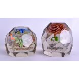TWO ANTIQUE UPRIGHT FLOWER GLASS PAPERWEIGHTS. 10 cm x 8 cm & 8 cm x 8 cm. (2)
