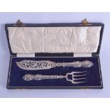 A PAIR OF VICTORIAN SILVER FISH SERVERS. Birmingham 1866.