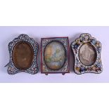 THREE EARLY 20TH CENTURY ITALIAN MICRO MOSAIC PHOTOGRAPH FRAMES. Largest 6 cm x 8 cm. (3)